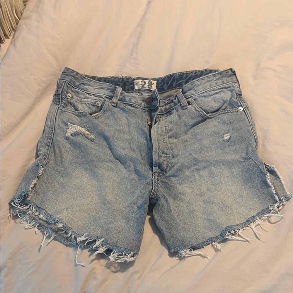 We The Free Blue Jean Shorts Distressed Frayed Hem